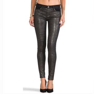 Current/Elliott The Ankle Skinny Matte Black Gunmetal coated‎ Snake Skin 28